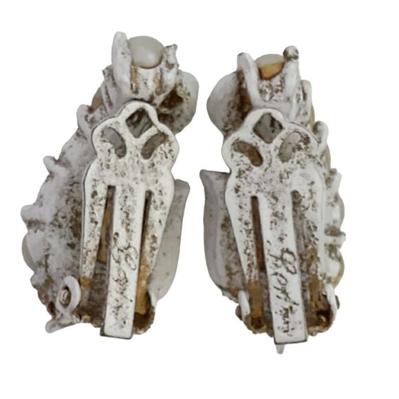 LEDO AB Pink Crystal Earrings Beaded White Washed Metal Vintage Clip On Sparkly. - Picture 12 of 16